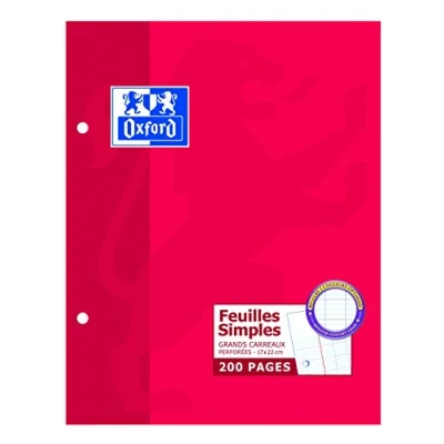 Image de OXFORD Pack de 100 Feuilles Simples Perforées Grands Carreaux Seyès 90 g 17x22 cm Blanc