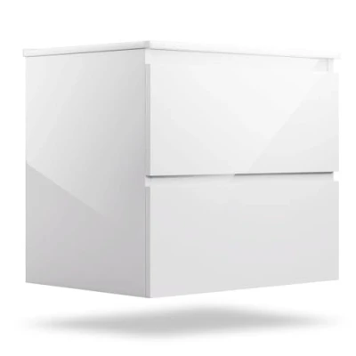Image de blumfeldt Johnstone Meuble Lavabo Blanc Brillant, Céramique Nettoyage Facile, Tiroirs Spacieux Fermeture Douce, Résistant Humidité Installation Facile
