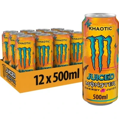Image de Monster Energy Juiced Khaotic Boisson énergisante contenant de la caféine au goût d&#039;agrumes tropicaux Dans des boîtes jetables pratiques (12 x 500 ml)