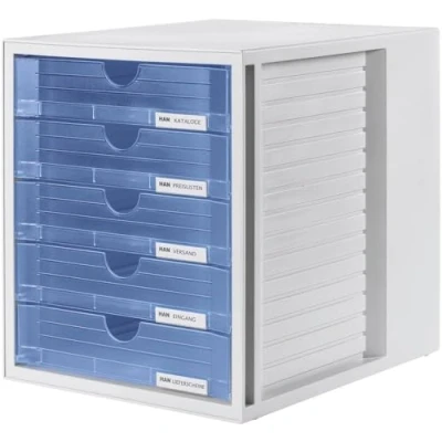 Image de HAN 1450 Boîte à tiroirs Systembox, format DIN A4 et plus, 5 fermés transluzent blau