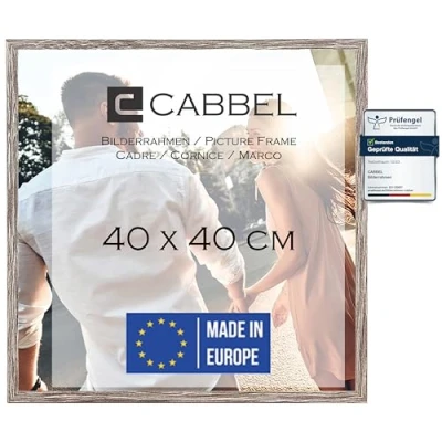 Image de CABBEL cadre photo 40x40 cm, Chêne foncé, stable en bois MDF, verre plexi incassable, à suspendre, idéal pour photos/images/collages