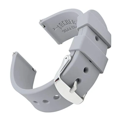 Image de Archer Watch Straps Bracelet de Montre en Caoutchouc Coloré Rechange Silicone pour Classique ou Connectée Libération Rapide (Gris Platine, 24mm)