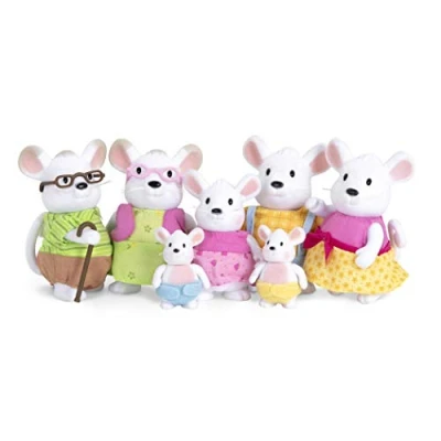 Image de Li&#039;l Woodzeez 6491Z Famille de Souris Nibblekin avec Grands Parents Ensemble 7 pièces Figurines Miniatures Jouets et Accessoires pour Enfants à partir 3 Ans