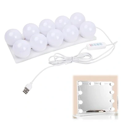 Image de Jinlaili Lumière de Miroir, 10 Dimmable Ampoules Style Hollywoodien LED, Lampes Maquillage et 3 Couleurs 9 Niveaux Luminosité, Lampe pour Miroir Coiffeuse