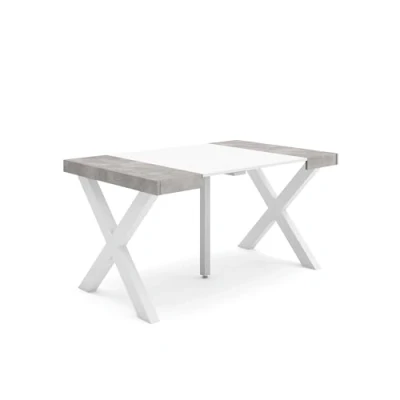 Image de Skraut Home Table Console Extensible Meuble 140 pour 6 Personnes Pieds Bois Massif Style Moderne Blanc et Ciment
