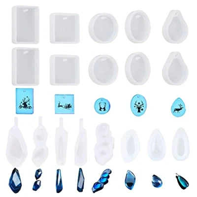 Image de 18 Pcs Silicone Moules Pendentif Géométrie Moule Resine with Hole pour Les Bijoux de Bijouterie DIY Outils