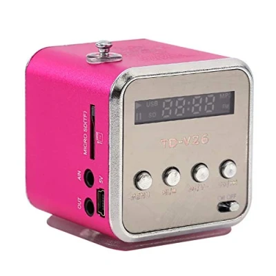 Image de Cuifati Mini Haut Parleur Lecteur de Musique Portable léger Radio FM stéréo PC Support Mode Carte TF et Disque U Plug abd Play système fichiers FAT16/FAT32(Rose)