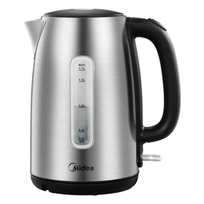 Image de Midea Bouilloire MK 17S30A2 en Acier Inoxydable 1,7L Sans BPA, Chauffage Rapide 2200W, Poignée Isolée avec Indicateur de Niveau d’Eau, Affichage LED et Protection Anti surchauffe