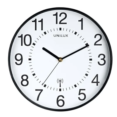 Image de Unillux Wave Pendule de bureau Système Quartz Radio pilotée et Lisible jusqu&#039;à 35 m Ø 30 cm Noir
