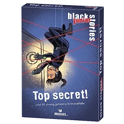 Image de moses Black Stories Junior Top secret 50 Rätsel rund um Streng geheime Kriminalfälle Cartes énigmes avec Variante jetons de Points, Jeu Puzzle pour Enfants à partir 8 Ans, 90178, Blanc