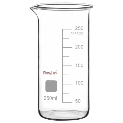 Image de stonylab Bécher en Verre, Lot de 1, Verre Borosilicaté Gradué, Laboratoire à Bec Verseur, 250 ml