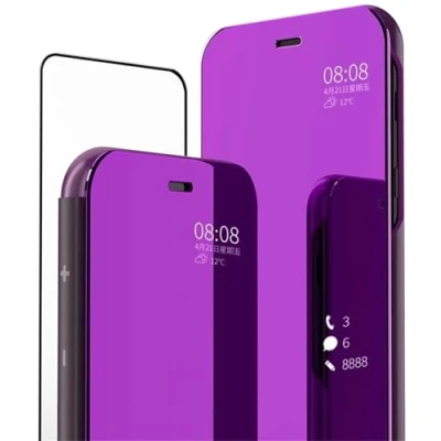 Image de MLOTECH Coque pour Samsung A21s,étui+ Verre trempé Film Protecteur Flip Clear View Translucide Miroir Cover Standing 360Housse Antichoc Smart Bumper Violet