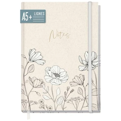 Image de paper&amp;you® carnet ligné A5+ avec élastique « Ink Flowers » 156 pages, 78 feuilles Comme bullet journal, journal intime, de notes Durable et respectueux du climat