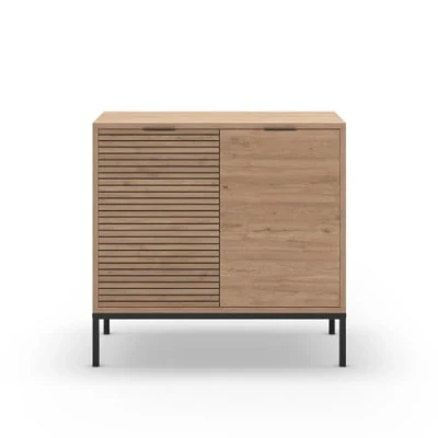 Image de Petit buffet 2 portes dcor chêne, rainures noires L80 cm 80 X 40 ARIEL