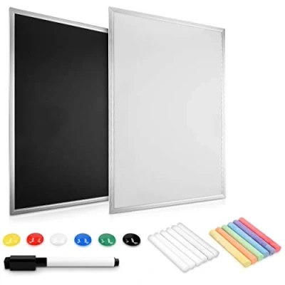 Image de Navaris tableau mixte mural 60 x 40cm noir ardoise et blanc magnétique cadre en bois Kit fixation craie aimant marqueur
