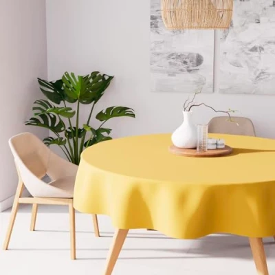 Image de Soleil d&#039;ocre, Alix Nappe Ronde Anti tâches, Polyester, Jaune radieux, Diamètre 180 cm