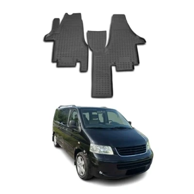Image de Tapis de Sol Compatible avec VW Transporter T5 2004 2015 Caoutchouc TPE Noir