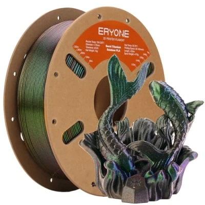 Image de ERYONE Burnt Titanium Rainbow PLA Filament 3D Printer 1.75mm +/ 0.03mm, 1kg(2.2LBS)/Spool, Wormhole (Green &amp; Flash Black)