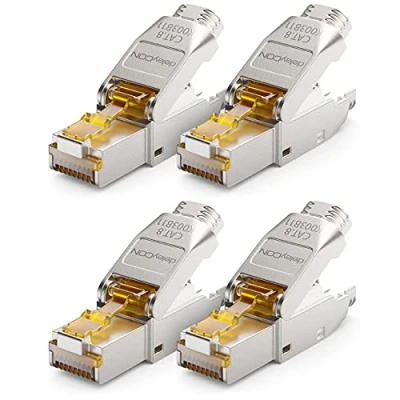 Image de deleyCON 4x CAT 8 Prise Réseau RJ45 Sans Outil 40 Gbit/s Blindée pour Câbles d&#039;Installation Rigides de Câble Brut Connecteur Ethernet LAN DSL Brassage