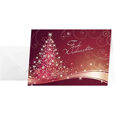 Image de SIGEL DS019 25 cartes de noël ou vœux fournies avec leur enveloppe, motif sapin , 10,5 x 14,8 cm, rouge, blanc, doré et argenté, facile à imprimer