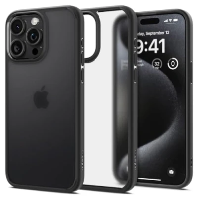 Image de Spigen Coque [Translucide et Anti Empreinte] en Dos PC Bumper TPU Ultra Hybrid Frost pour iPhone 15 Pro Max Noir