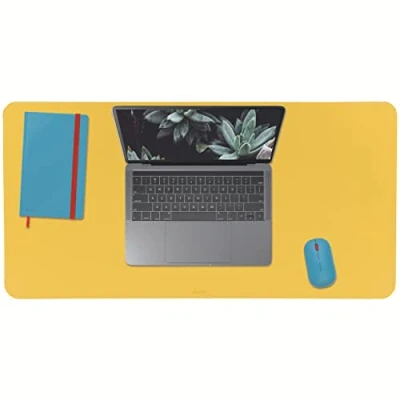 Image de Leitz Tapis de Bureau Antidérapant, 80 x 40 cm, pour PC / Ordinateurs Portables Écrans Clavier Souris, Gamme Cosy, Jaune, 52680019
