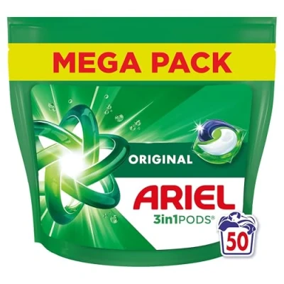 Image de Ariel 3en1 PODS Original, 50 Lavages, Lessive Capsules Anti Taches, Élimination Impeccable des Taches en Un Seul Lavage, Dissolution Rapide Même à Froid, Préserve les Tissus, Fabriquée France