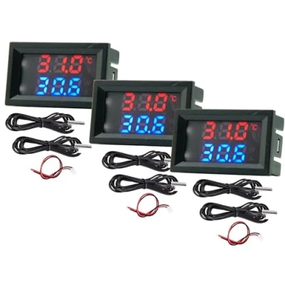Image de Mesure 4 à 30 V Alimentation directe Rouge + bleu Thermomètre numérique double affichage avec capteur de température en métal étanche (3)