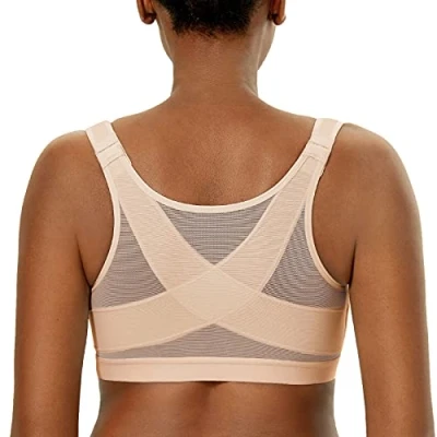 Image de DELIMIRA Soutien Gorge Fermeture Devant sans Armature Grande Taille Correcteur de Posture Non Rembourré Avoine Bruyère 110D