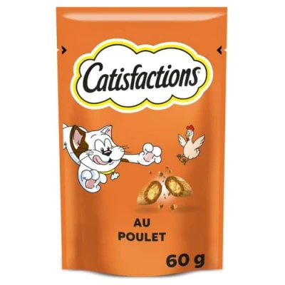 Image de CATISFACTIONS Friandises pour Chat et Chaton au Savoureux Poulet Lot de 6 Sachets 60g Croquantes à l&#039;Extérieur Tendres l&#039;Intérieur Idéal Partager un Moment Complicité
