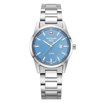 Image de swiss alpine military 77767.1 Montre analogique à quartz pour femme en acier inoxydable, Acier/acier/bleu clair 1131sam