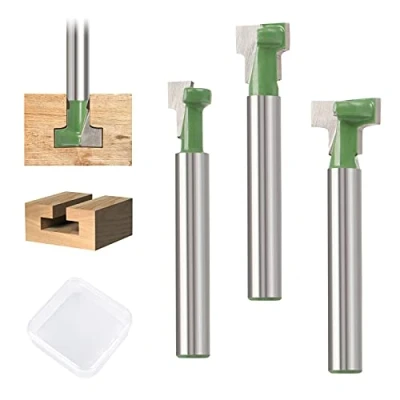 Image de Jubaopen 3PCS Fraises pour Défonceuses, Fraise Bois Tige 8mm/ 9,5 mm/ 12,7 mm à Copier Affleurer Defonceuse Rainure en T