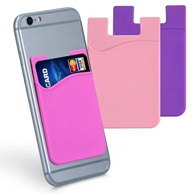 Image de kwmobile 3X Porte Carte Adhésif pour Téléphone Pochette Autocollante Silicone Smartphone Format Bleue Rose Clair Fuchsia Violet