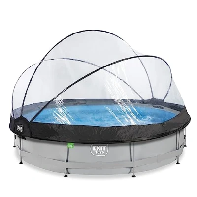 Image de EXIT Toys Piscine Tubulaire Soft Grey avec Dôme Multifonctionnel ø360x76cm Hors Sol Ronde Pompe Filtrante à Cartouche Entrée Basse Pour l&#039;Eau de la Propre et Chaude Gris