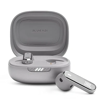Image de JBL Live Flex, écouteurs sans fil, technologie bluetooth 5.3, réduction de bruit et son spatial JBL, jusqu&#039;à 40 h d&#039;autonomie, Argent