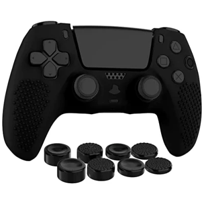 Image de MyGadget Housse Silicone Compatible avec Manette PS5 INCL. 8 Capuchons pour Joysticks (Petits Grands) Coque Playstation 5 Dualsense Wireless en Noir