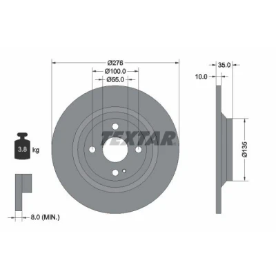 Image de TEXTAR PRO 92188303 Disque de frein 276 10 04/05 100 plein revêtu sans boulon fix roue, moyeu roue MAZDA: MX 5 2