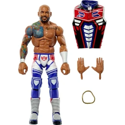 Image de Mattel WWE Elite Figurine d&#039;action et accessoires, Ricochet de collection 15,2 cm avec 25 points d&#039;articulation, look réaliste mains interchangeables