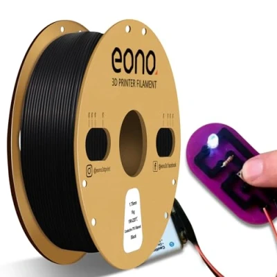 Image de Eono filament conducteur TPU 1,75 mm (± 0,03 mm) 2,2 lb (1 kg) pour imprimante 3D, flexible électrolconducteur noir