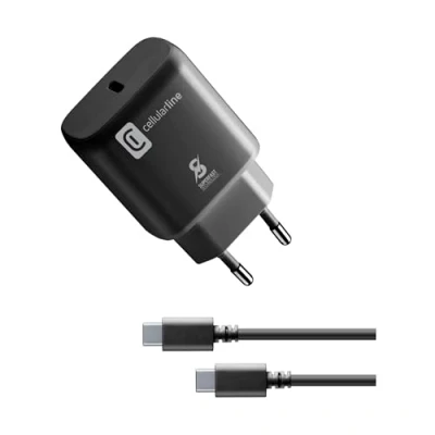 Image de Cellularline Super Fast Charger Kit 25W Chargeur Secteur pour Appareils Samsung Compatibles avec Charge Power Delivery Câble USB C vers 100 cm Inclus Noir