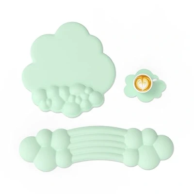 Image de ATTACK SHARK Ensemble Repose Poignet Nuage Arc en ciel, Support pour de Souris Ergonomique, Accessoire Bureau Mignon, Antidérapant, paume la Saisie,les Jeux Vert Clair