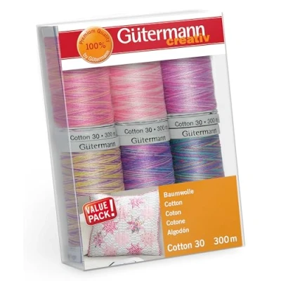 Image de Guetermann Gutermann 734022 4 Lot de 6 bobines Fil à Coudre en Coton 30 100, Rose/Violet, Taille unique, Set 600 Pièces