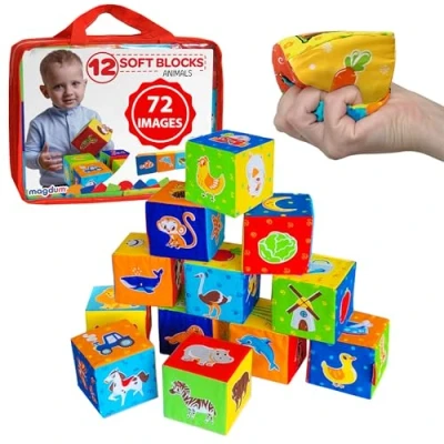 Image de magdum 12 PCS Animaux Cube D&#039;activité Bébé Jouet Montessori Bebe 6 Mois A Empiler Jeux Eveil De Dentition pour