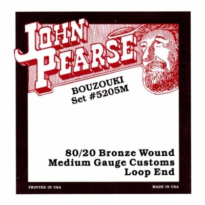 Image de John Pearse Strings® 5205M Jeu de Cordes pour Irish Bouzouki 80/20 Bronze Wound Loop End 10 Simples Medium Gauge Customs 13 44