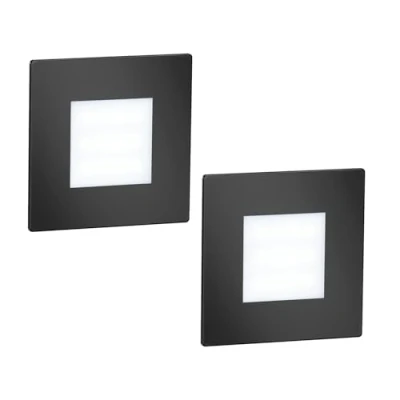 Image de ledscom.de 2 pièces Lumière d&#039;escalier LED/lampe murale encastrée FEX pour l&#039;intérieur et l&#039;extérieur, carrée, noire, 85 x 85mm, blanc froid