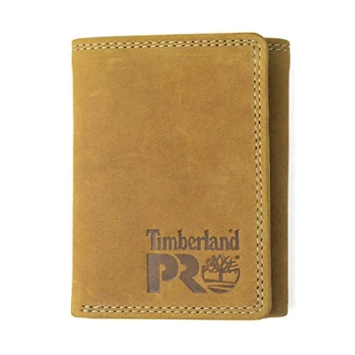 Image de Timberland PRO Men&#039;s Leather RFID Trifold Wallet with ID Window, Wheat/Pullman, One Size