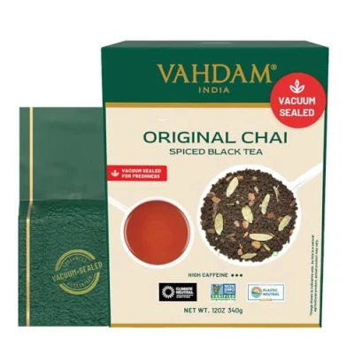 Image de VAHDAM, Masala Chai Originale d&#039;Inde (340 G/170+ Tasses) INGRÉDIENTS VRAIS Thé Noir, Cannelle, Cardamome, Clou De Girofle, Poivre Noir Brasser Le Latté