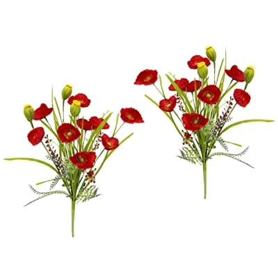Image de Bouquet de Coquelicots artificiels, Coquelicots, Fleurs artificielles en Soie, Prairie, irréprochables