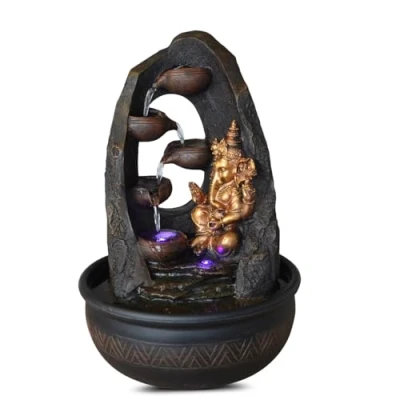 Image de Fontaine d’Intérieur Bouddha Ganesh avec Lumière LED Colorée Décoration Feng Shui Zen de Table Bureau Chambre Salon Circuit fermé Cadeau Porte Bonheur H 40cm Mystic Zen’Light