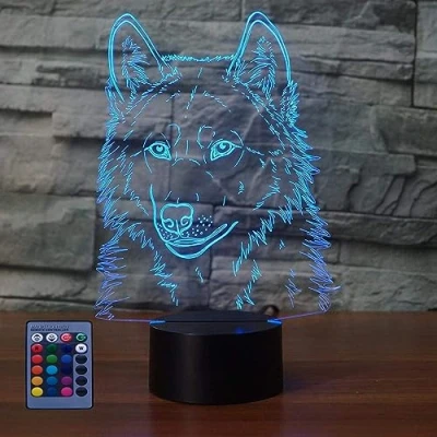 Image de HPBN8 Ltd Créatif 3D Loup Nuit Lampe Art Déco Lumières LED Décoration Lampes Contrôle à distance 7/16 Couleurs Change Veilleuse USB Powered Enfants Cadeau Anniversaire Noël Cadeaux